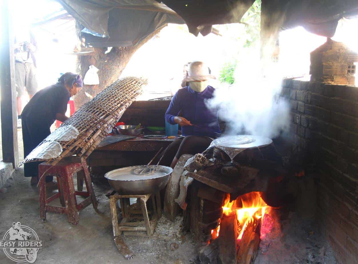 Locals make rice papers, Easy Riders Vietnam Tour